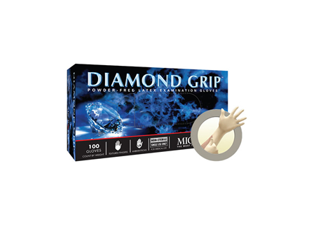 Diamond Grip Latex Gloves, Natural, M, 100PK