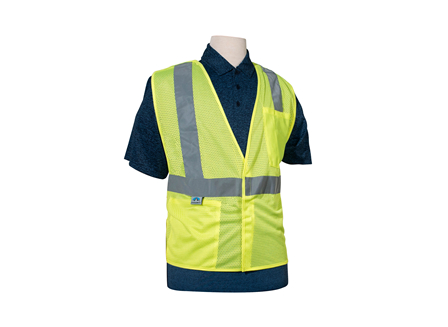 Safety Vest, Class 2 Breakaway, Medium, High Visibility Green, Mesh, Crown Branded